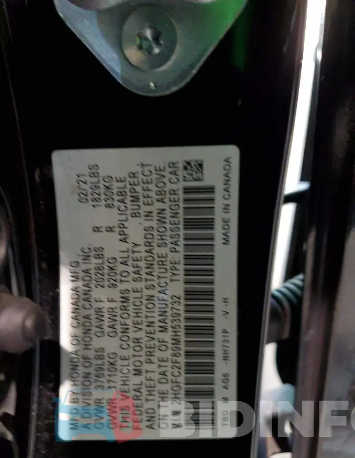 2HGFC2F89MH539732 Photo# 12