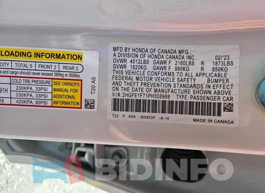 2HGFE1F71PH308968 Photo# 10