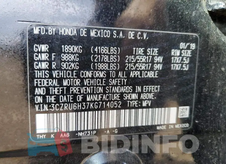 3CZRU6H37KG714052 Photo# 14