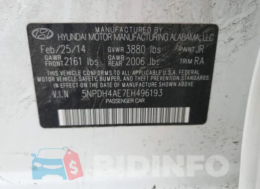 5NPDH4AE7EH496193 Photo# 12