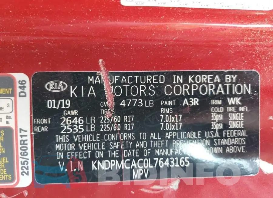 KNDPMCAC0L7643165 Photo# 12