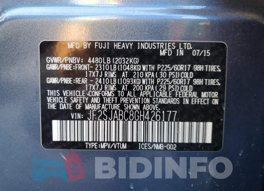 JF2SJABC8GH426177 Photo# 12