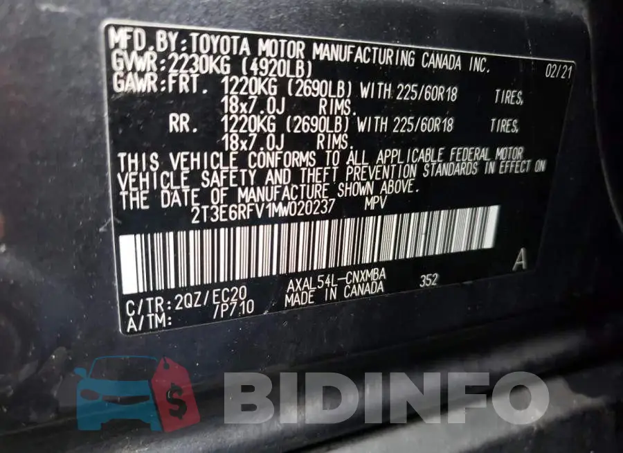 2T3E6RFV1MW020237 Photo# 13
