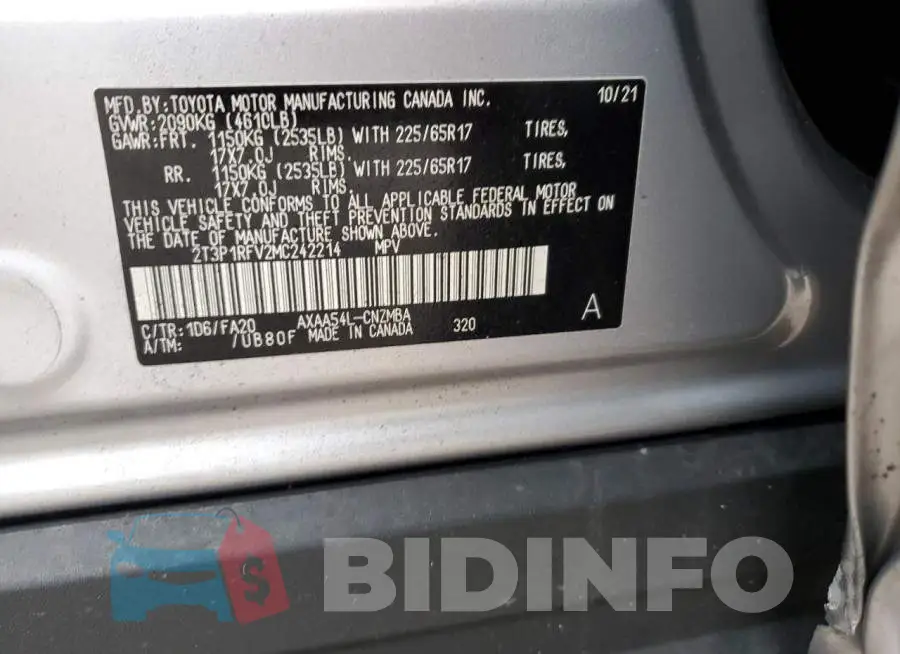 2T3P1RFV2MC242214 Photo# 13
