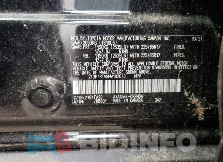 2T3P1RFV8MW192613 Photo# 13
