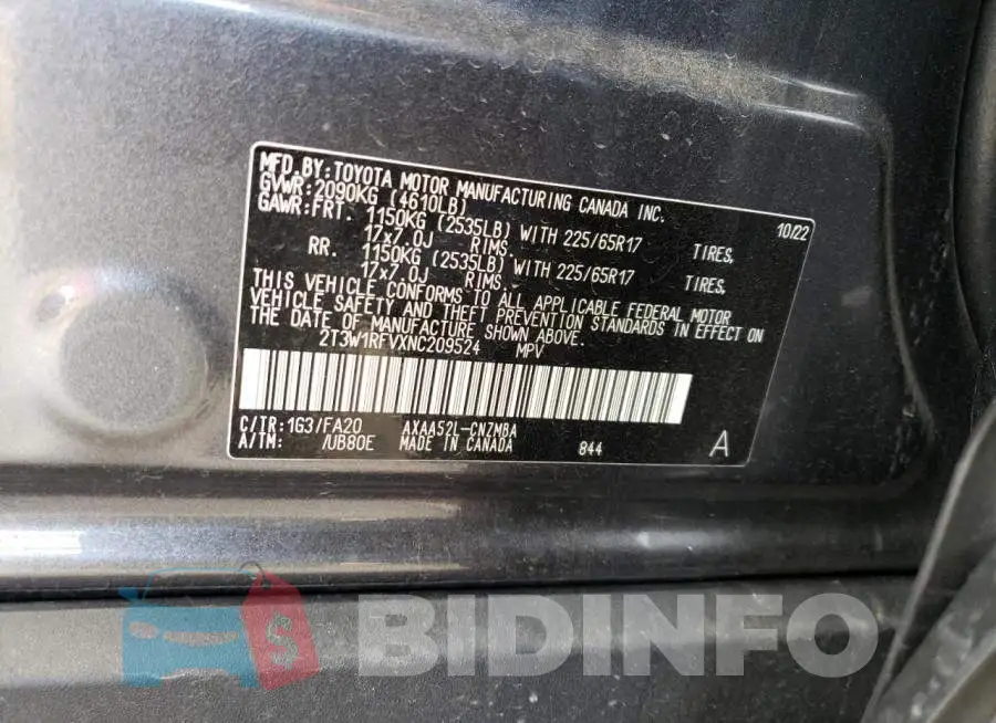 2T3W1RFVXNC209524 Photo# 12