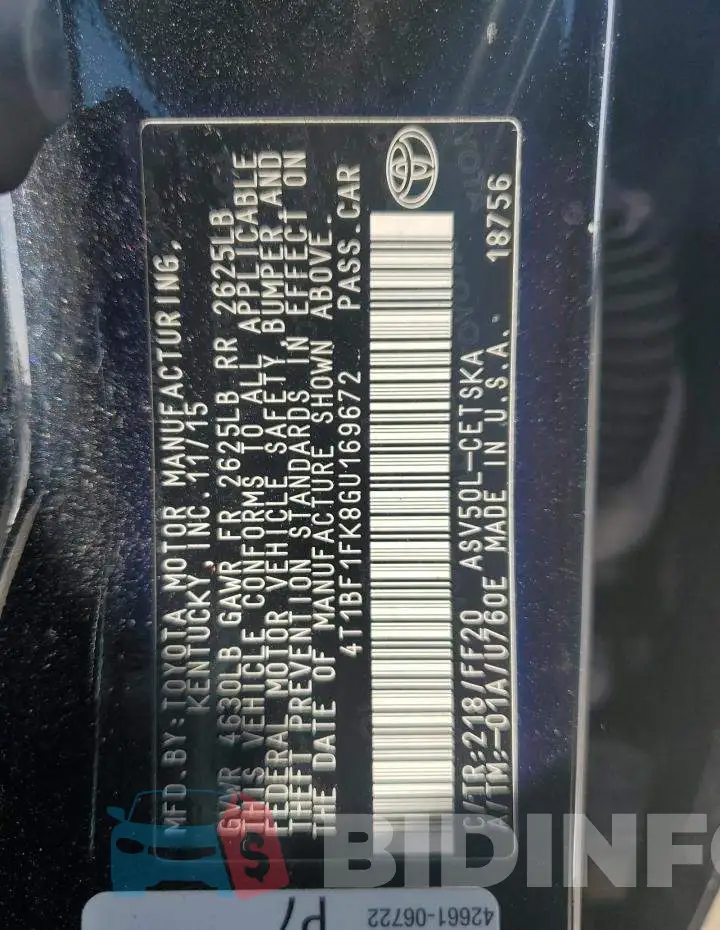 4T1BF1FK8GU169672 Photo# 12