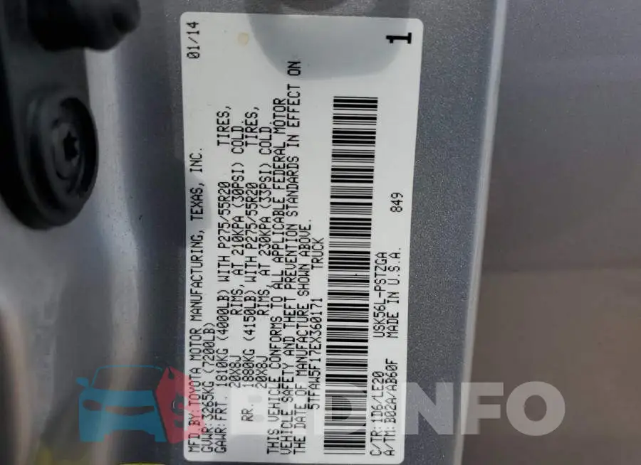 5TFAW5F17EX360171 Photo# 12