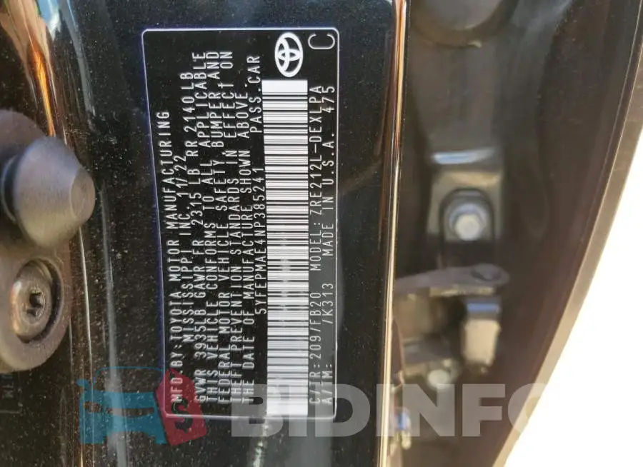 5YFEPMAE4NP385241 Photo# 13