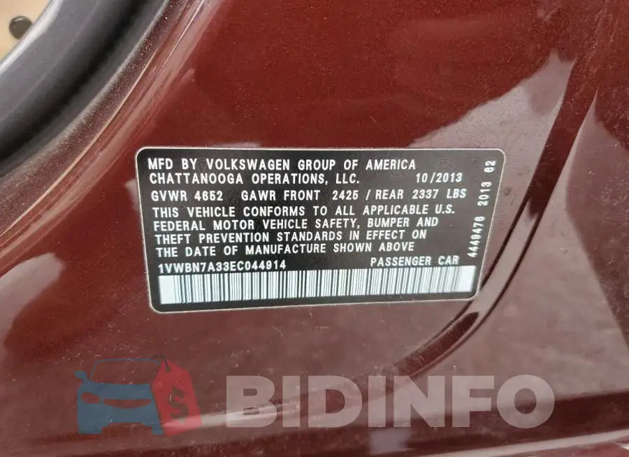 1VWBN7A33EC044914 Photo# 12