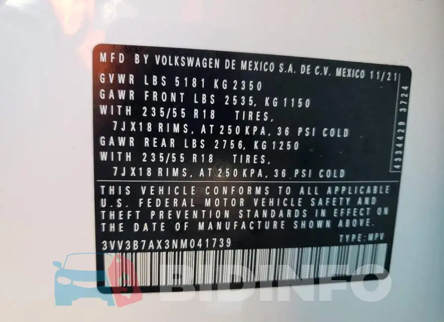 3VV3B7AX3NM041739 Photo# 13