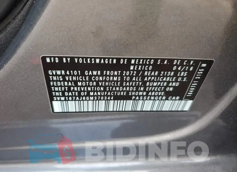 3VW167AJ6GM370344 Photo# 12