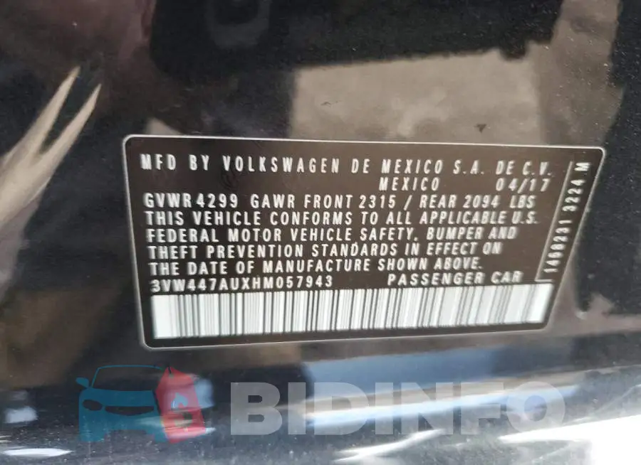 3VW447AUXHM057943 Photo# 12