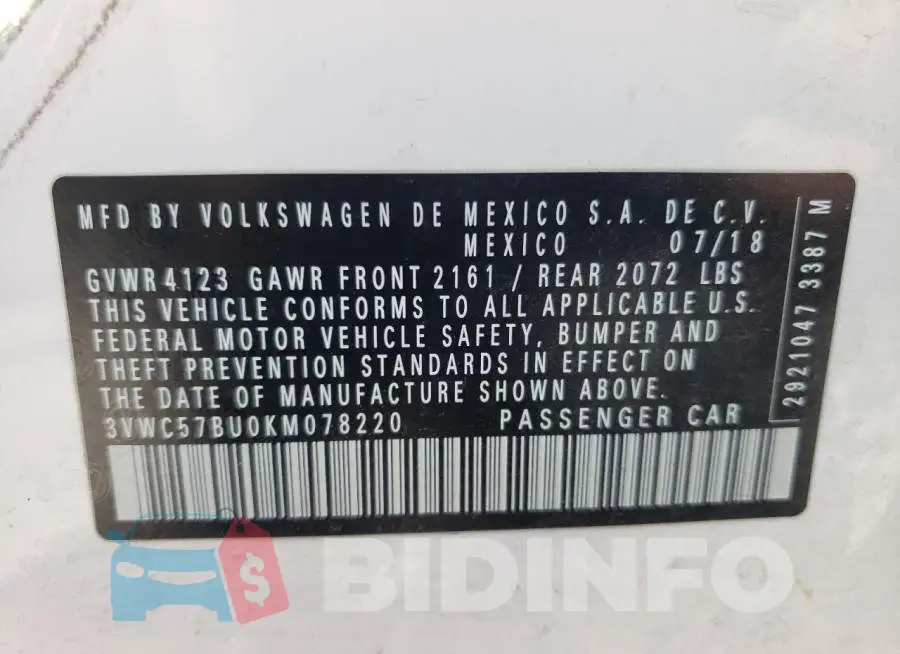 3VWC57BU0KM078220 Photo# 13