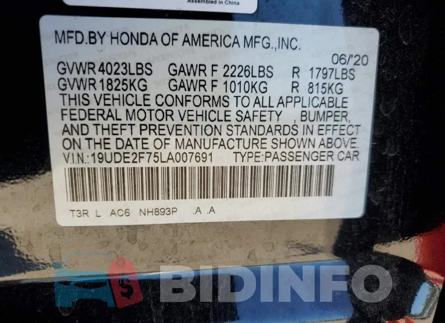 19UDE2F75LA007691 Photo# 13