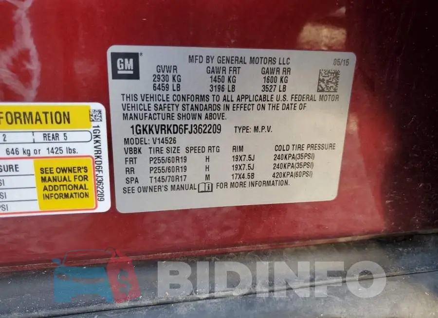 1GKKVRKD6FJ362209 Photo# 13