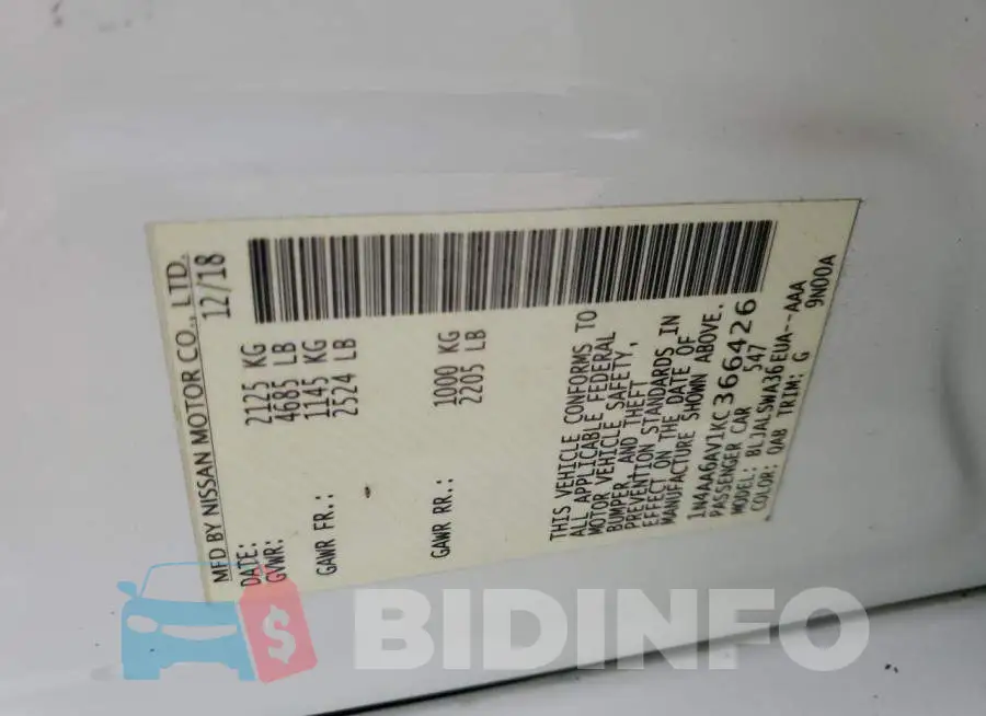 1N4AA6AV1KC366426 Photo# 12