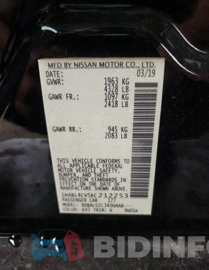 1N4BL4CV5KC212253 Photo# 12