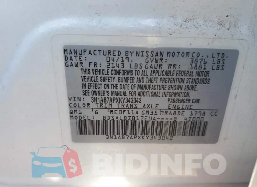 3N1AB7APXKY343042 Photo# 12