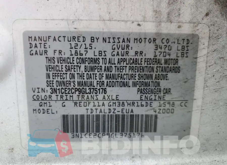 3N1CE2CP9GL375176 Photo# 12