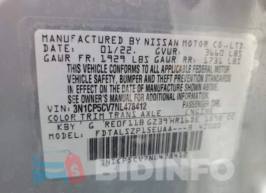 3N1CP5CV7NL478412 Photo# 13