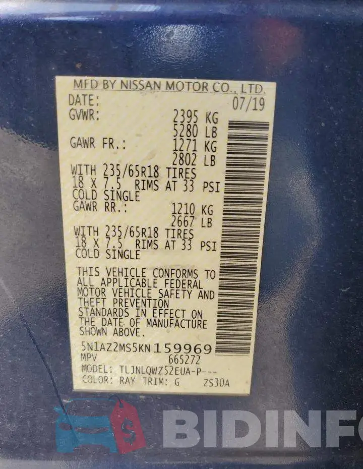 5N1AZ2MS5KN159969 Photo# 14