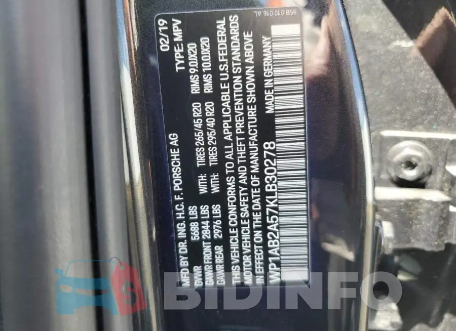 WP1AB2A57KLB30278 Photo# 13