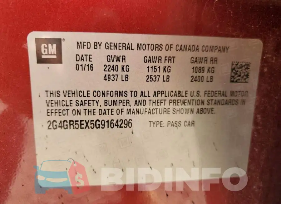 2G4GR5EX5G9164296 Photo# 12