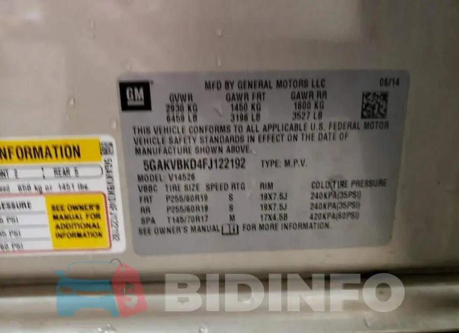 5GAKVBKD4FJ122192 Photo# 14