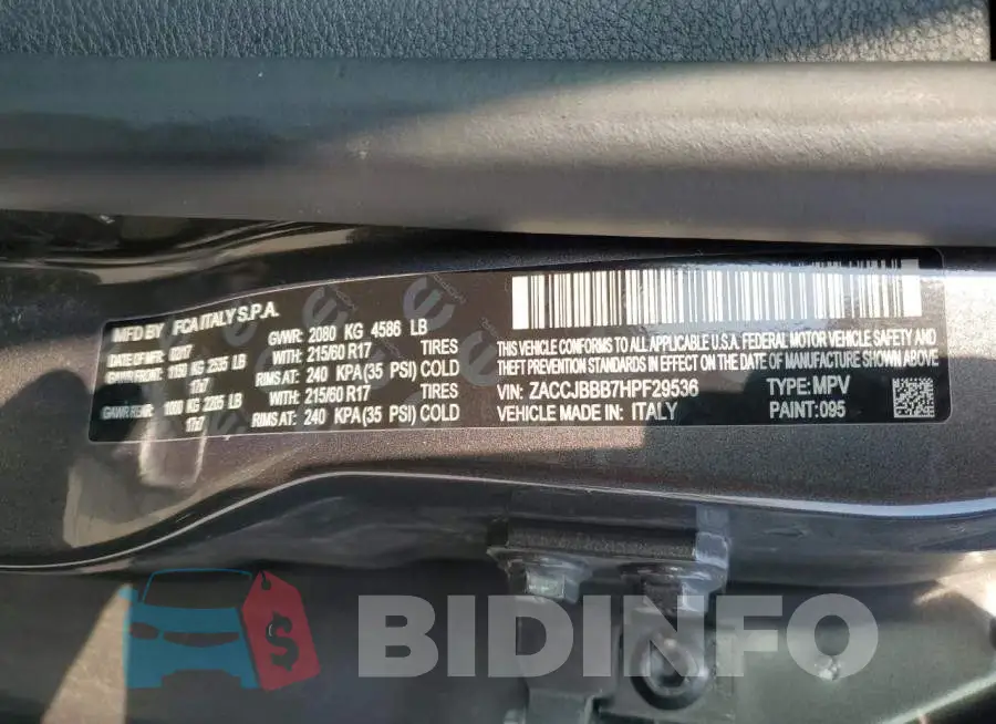 ZACCJBBB7HPF29536 Photo# 13