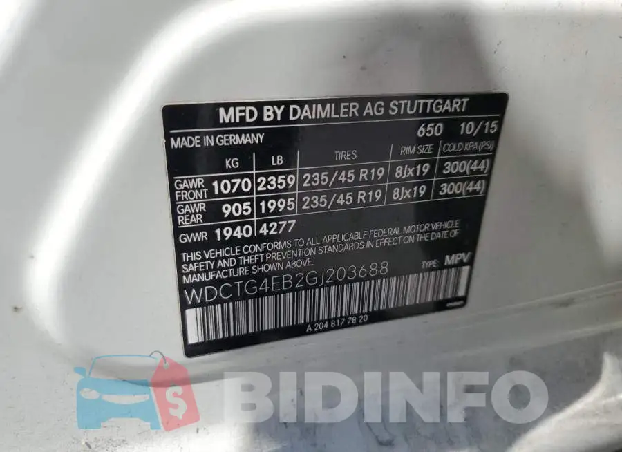 WDCTG4EB2GJ203688 Photo# 13