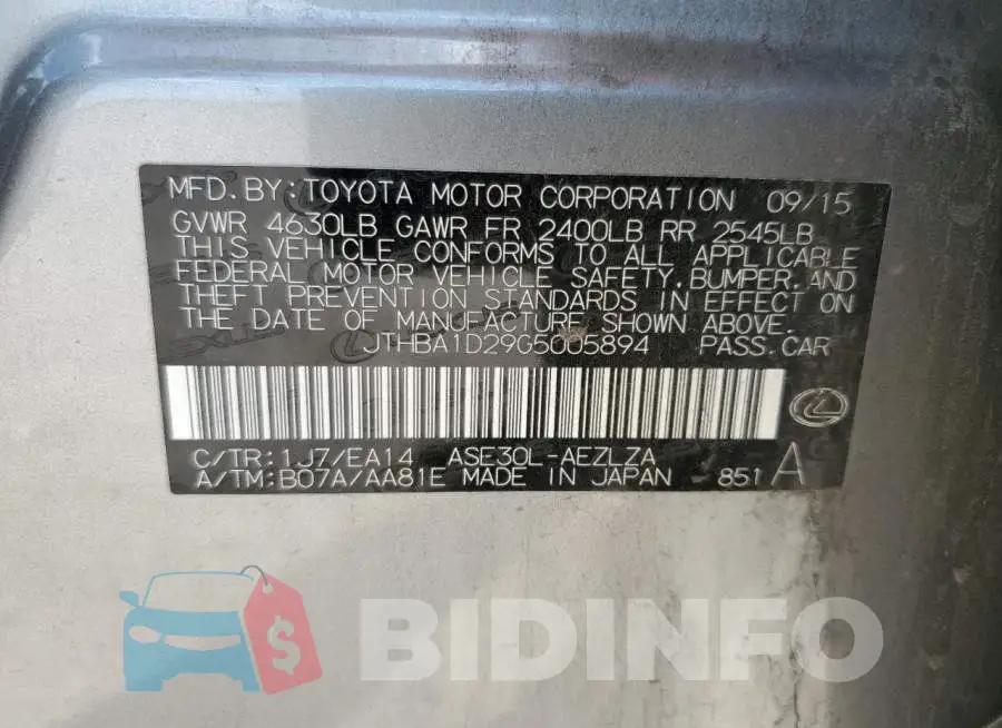 JTHBA1D29G5005894 Photo# 13