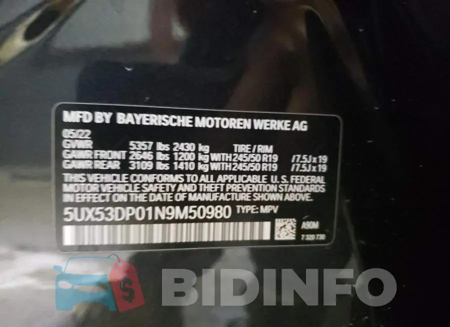5UX53DP01N9M50980 Photo# 13