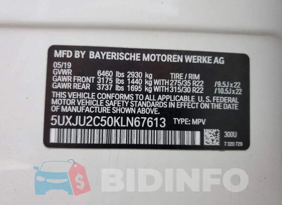 5UXJU2C50KLN67613 Photo# 13