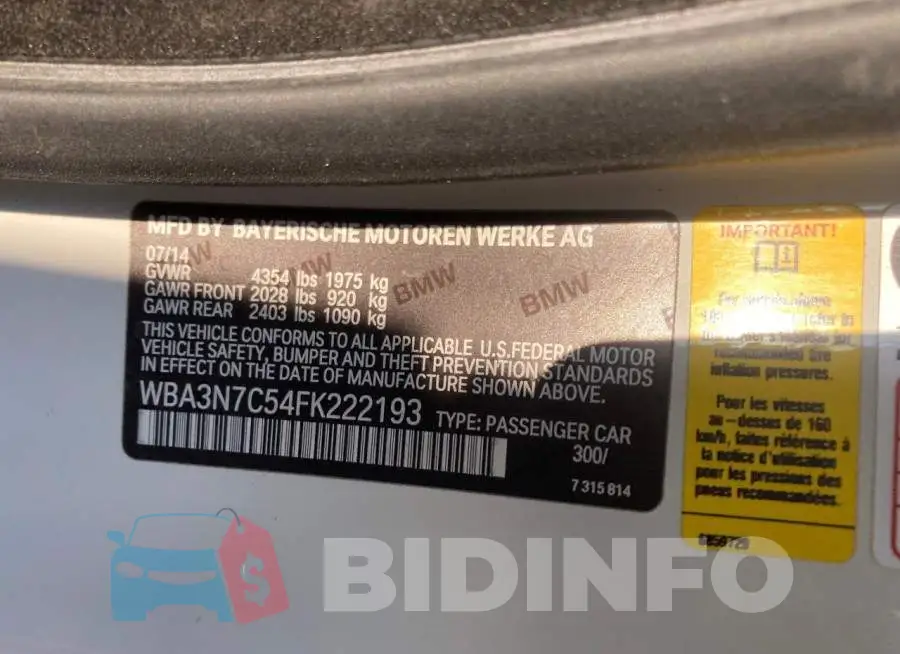WBA3N7C54FK222193 Photo# 12