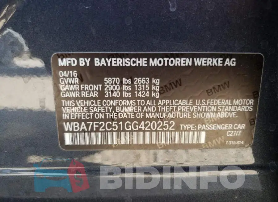 WBA7F2C51GG420252 Photo# 12