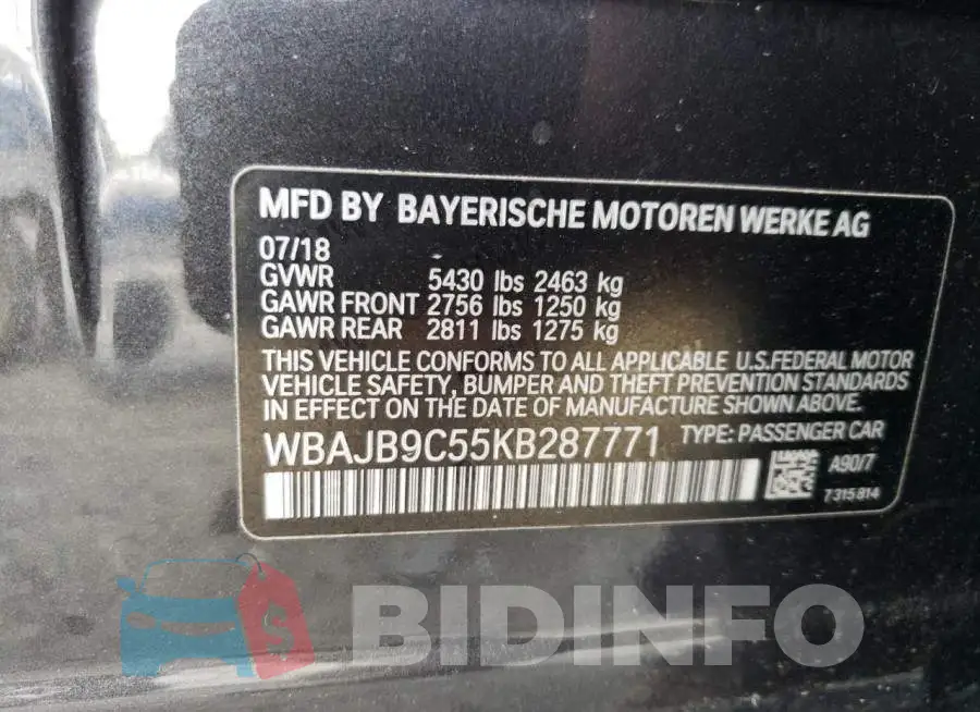 WBAJB9C55KB287771 Photo# 12