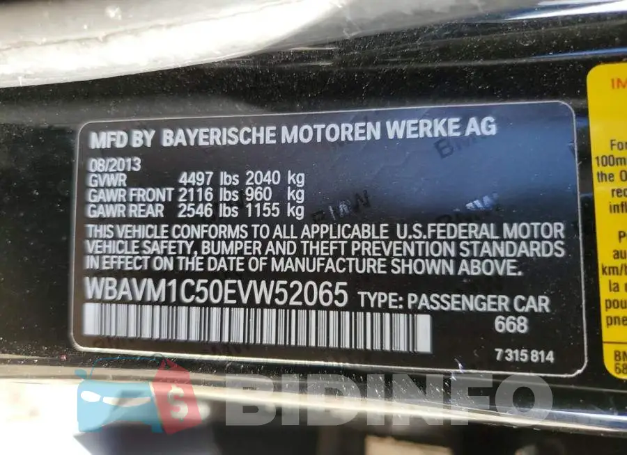 WBAVM1C50EVW52065 Photo# 12