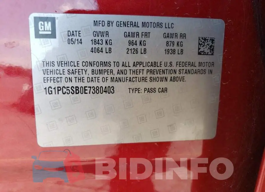 1G1PC5SB0E7380403 Photo# 12