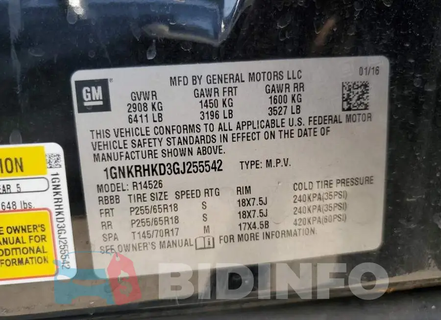 1GNKRHKD3GJ255542 Photo# 13