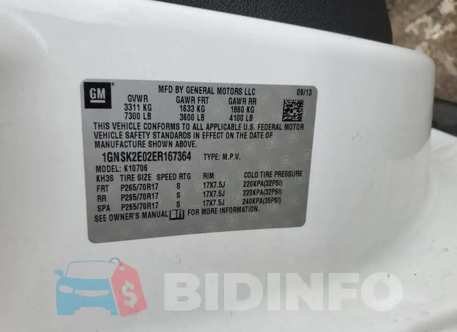 1GNSK2E02ER167364 Photo# 13