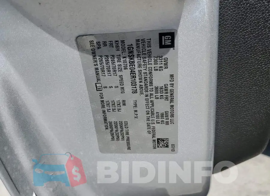 1GNSKBE04ER103178 Photo# 13