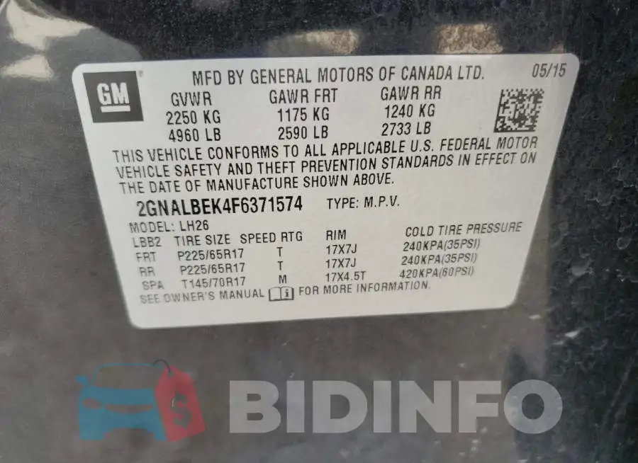 2GNALBEK4F6371574 Photo# 14