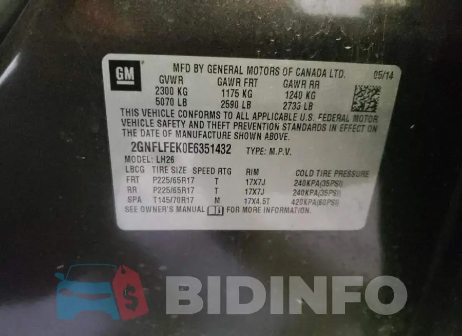 2GNFLFEK0E6351432 Photo# 13
