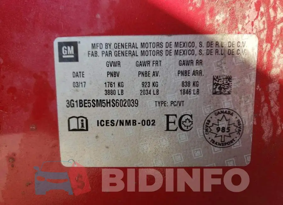 3G1BE5SM5HS602039 Photo# 13