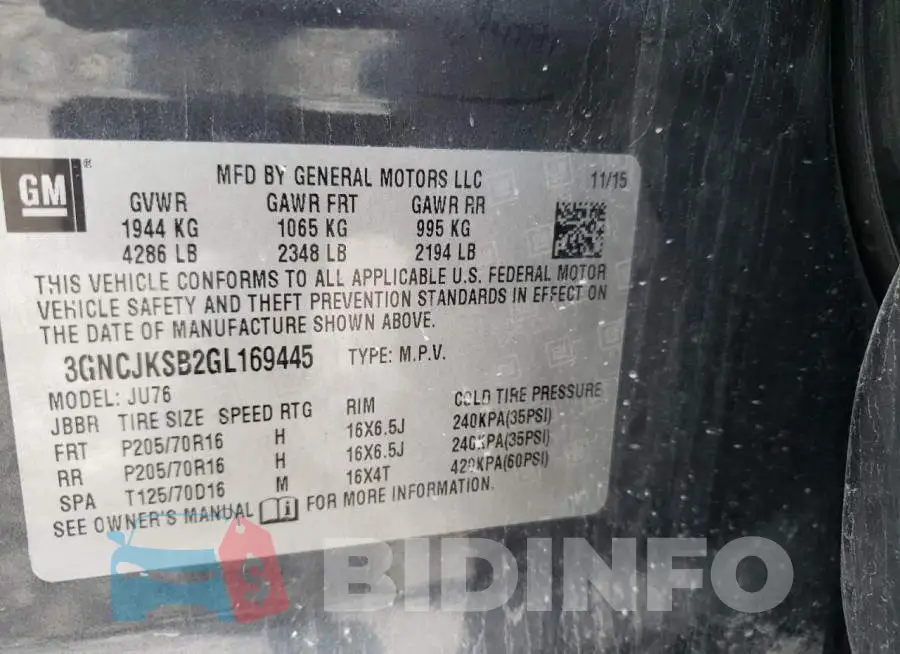3GNCJKSB2GL169445 Photo# 12