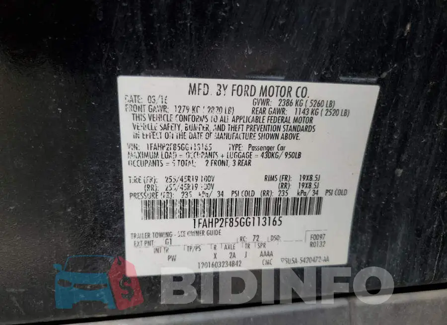 1FAHP2F85GG113165 Photo# 12