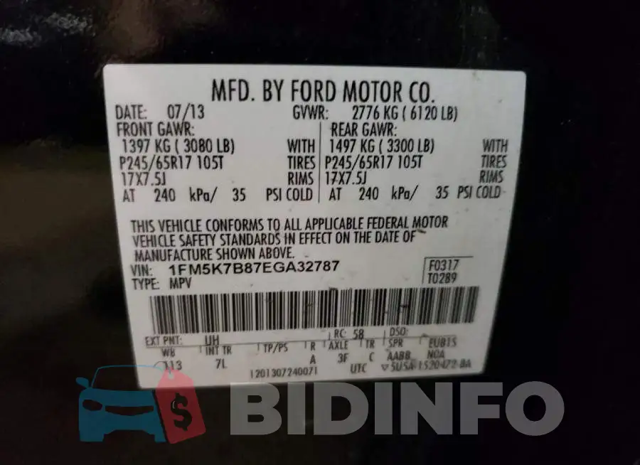 1FM5K7B87EGA32787 Photo# 13