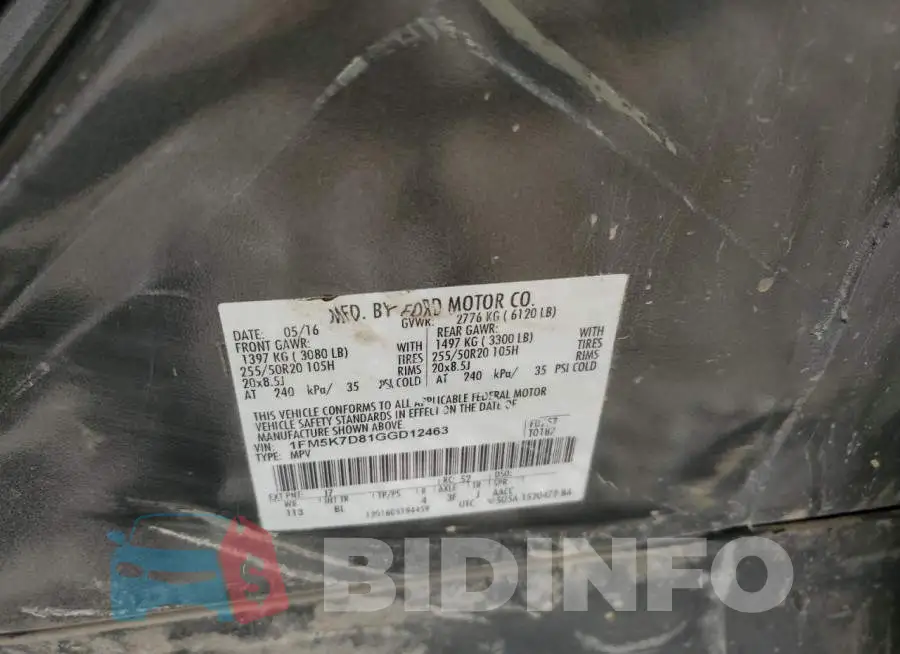 1FM5K7D81GGD12463 Photo# 14