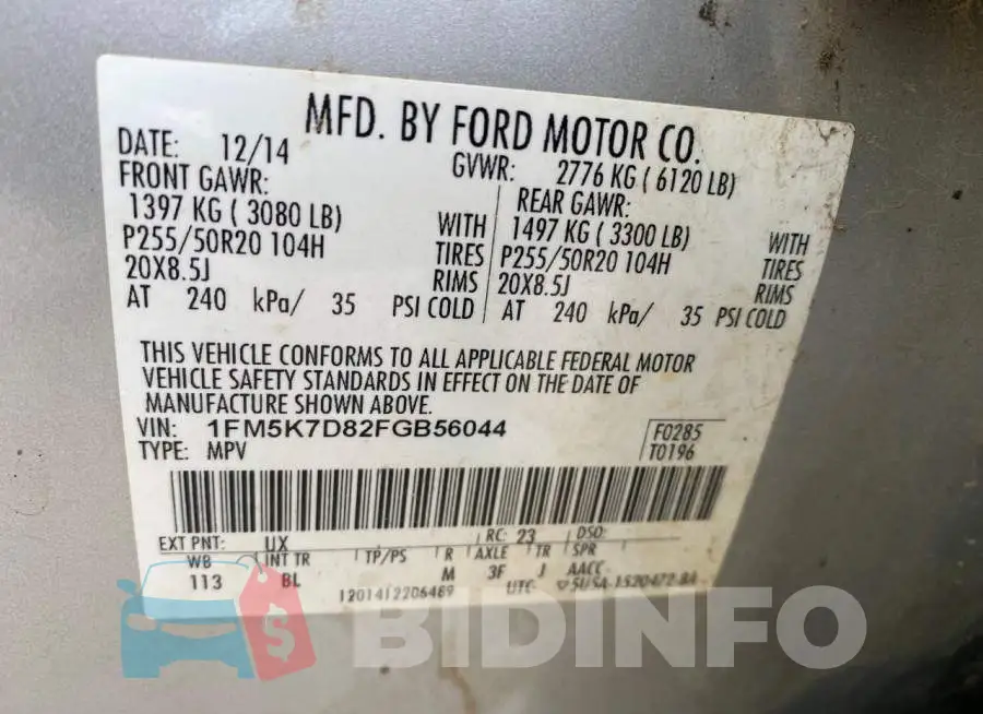 1FM5K7D82FGB56044 Photo# 10